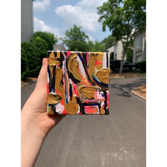 Gold Mini Painting | Gold Miniature Original Painting | Mini Canvas Painting - Picture 4 of 7